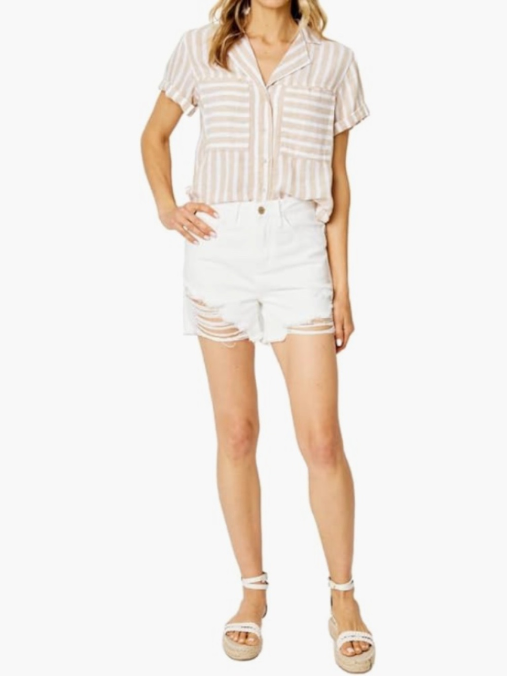 Judy Blue High Waist Rigid Magic Destroy White Denim Shorts